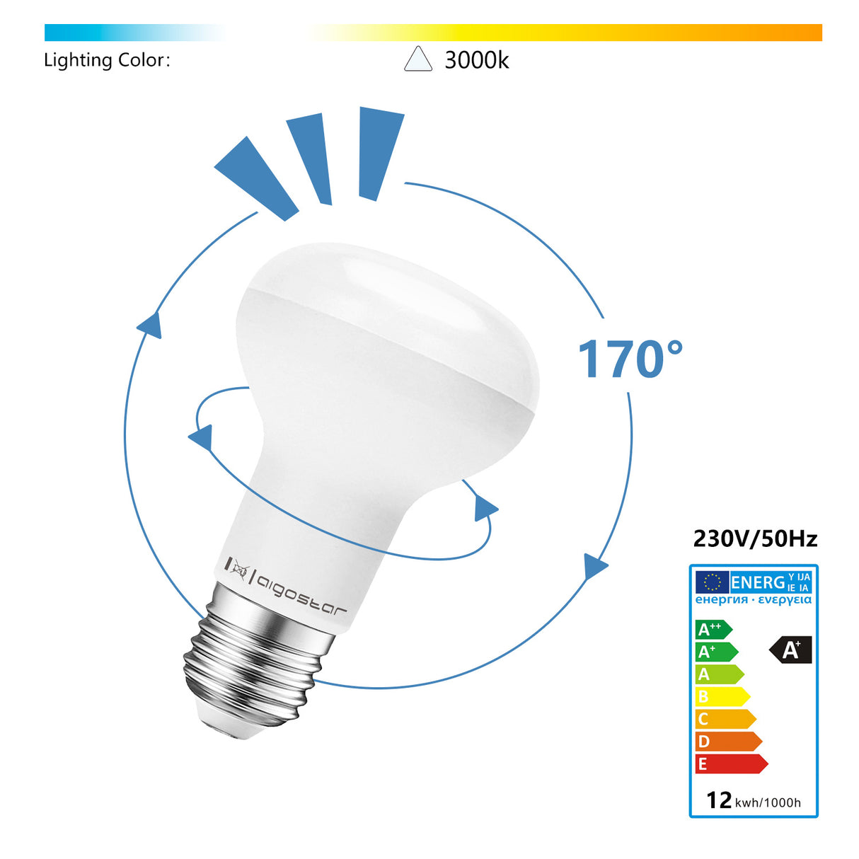 Reflector lamp E27 | R80 mirror lamp | LED 12W=66W light bulb - 900 Lumen | warm white 3000K