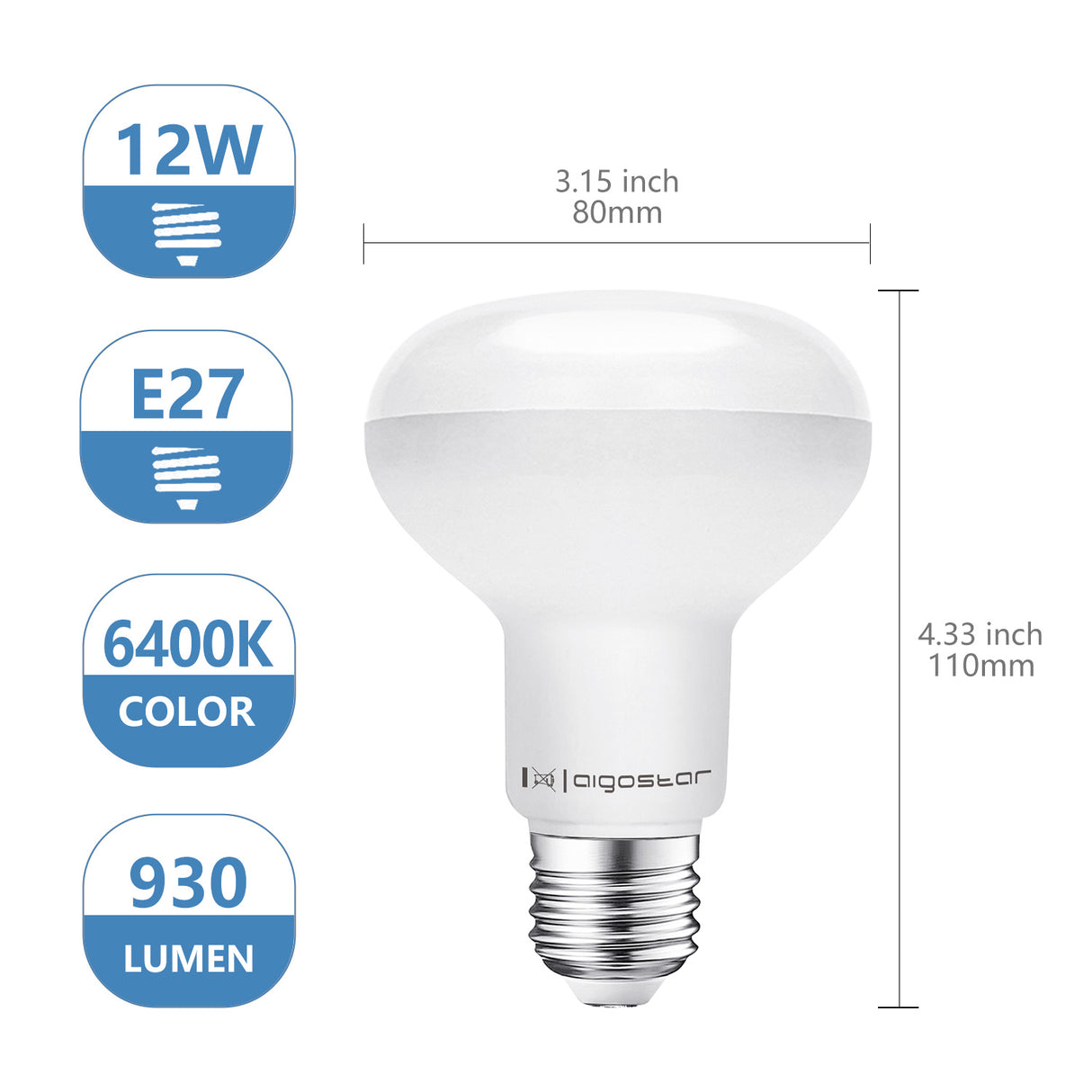 Reflectorlamp E27 | R80 spiegellamp | LED 12W=67W gloeilamp - 930 Lumen | daglichtwit 6400K