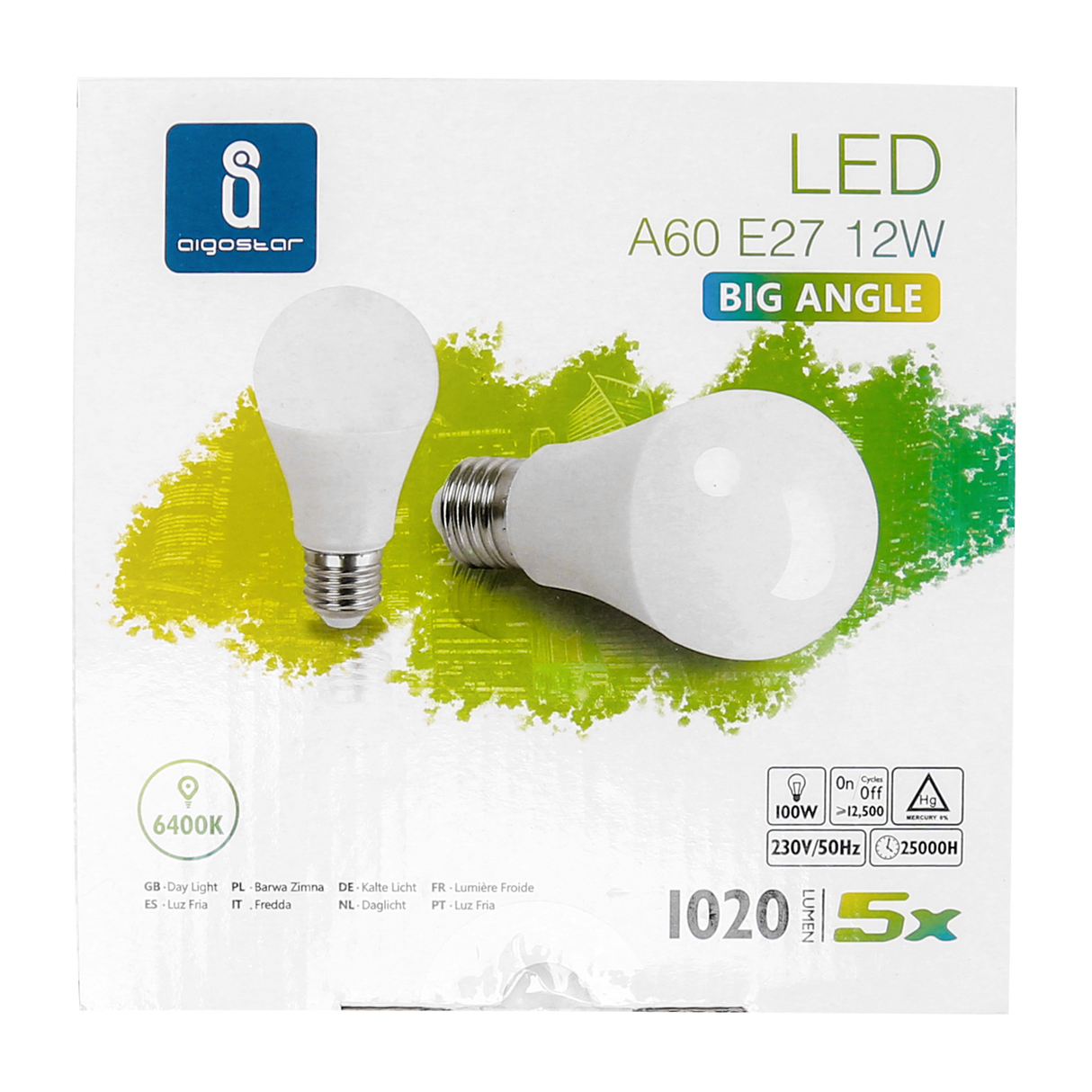 Light bulb E27 | LED 12W~100W halogen replacement | Daylight white 6400K 984Lm | 5 pieces | 230V