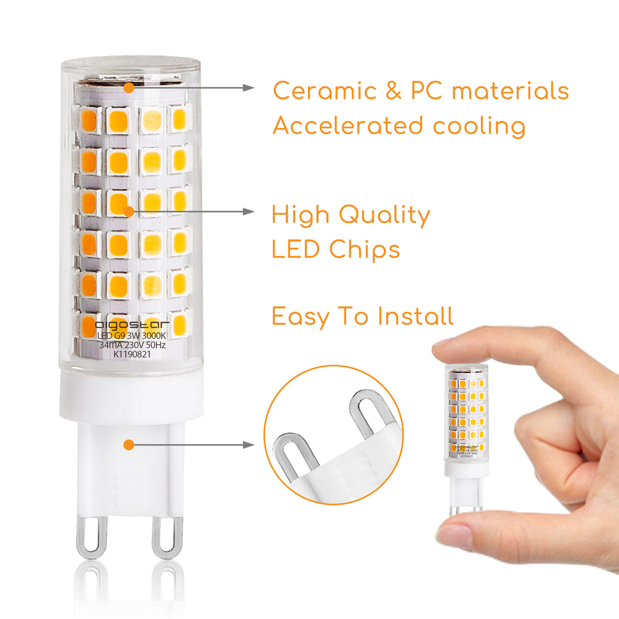 G9 pin bulb | LED 6W=48W halogen | warm white 3000K | 230V