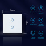 WiFi Smart Switch slimme schakelaar | 2 lichtpunten - inbouw - touch bediening - glas | 230V 10A