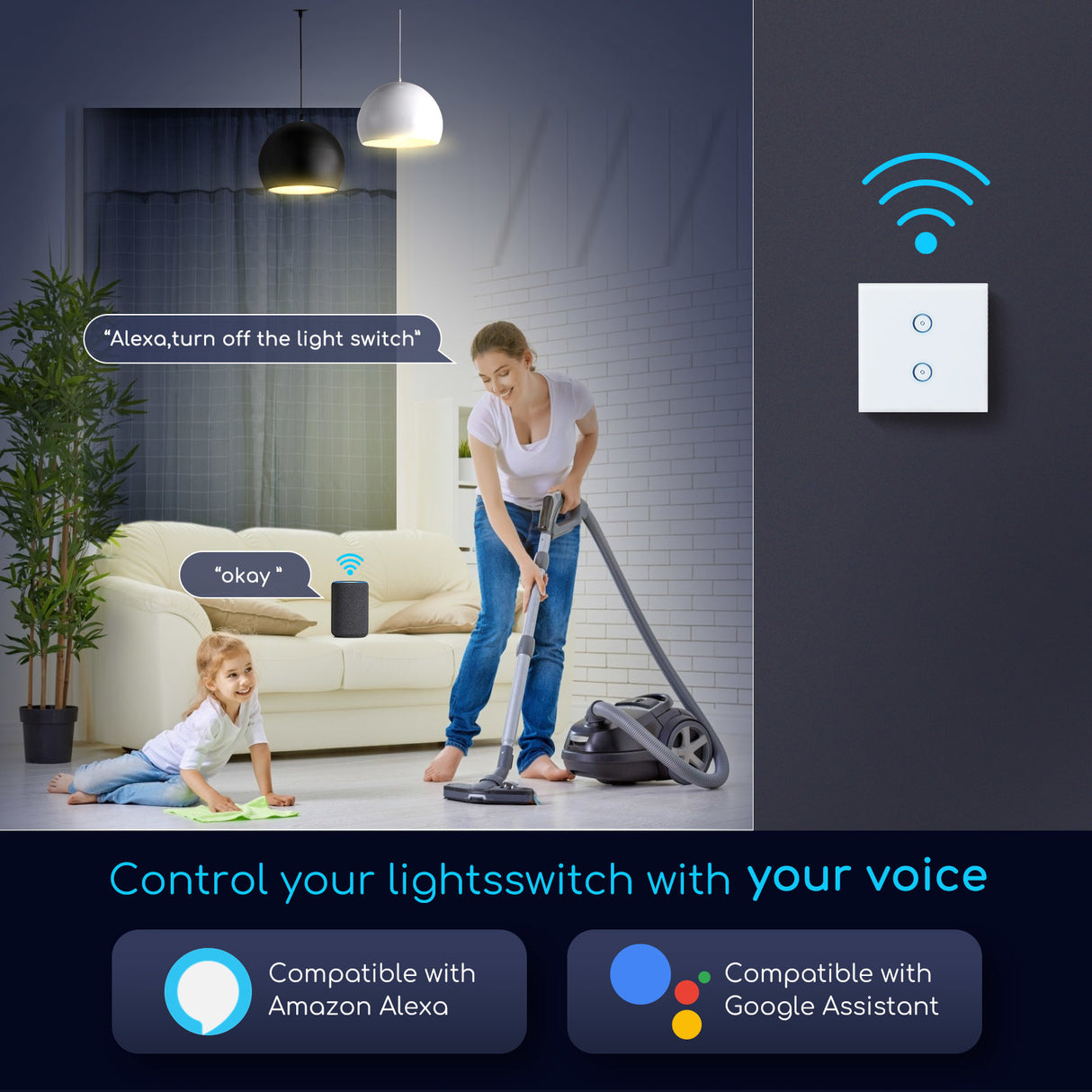 WiFi Smart Switch smart switch | 2 light points - built-in - touch control - glass | 230V 10A