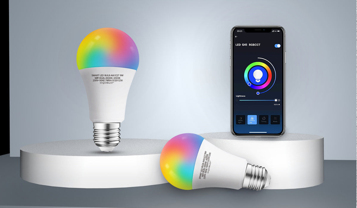 Gloeilamp E27 WiFi RGB+CCT 3000K-6500K | RGB - warmwit - daglichtwit - LED 9W=60W gloeilamp