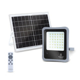 Außenleuchte grau mit Solarpanel | LED-Bauleuchte 100W~1200 Lumen Strahler + Fernbedienung | Tageslichtweiß 6500K - 90° Lichtwinkel | wasserdicht IP65