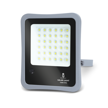 Buitenlamp grijs met zonnepaneel | LED bouwlamp 100W~1200 Lumen schijnwerper + afstandsbediening | daglichtwit 6500K - 90° lichthoek | waterdicht IP65