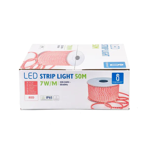 Lichtslang rood - 50 meter - 120 LEDs/meter - 7W/m - sproeidicht IP65 | 230V AC