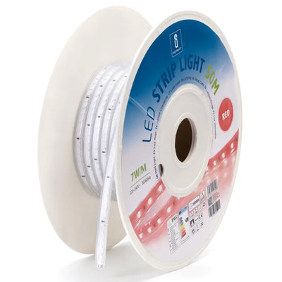 Lichtslang rood, 50 meter, 120 LEDs/meter, 7W/m, sproeidicht IP65, 230V AC