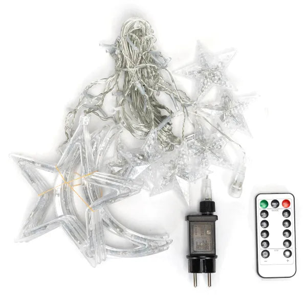 Icicle light string, warm white, 6 x 0.6 meters (3+3x0.6m) - 12 LED strings | splash-proof IP44 - connectable (max 5) | 230VAC - 24V | with remote control