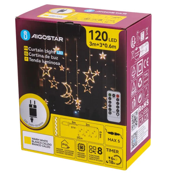 Icicle light string, warm white, 6 x 0.6 meters (3+3x0.6m) - 12 LED strings | splash-proof IP44 - connectable (max 5) | 230VAC - 24V | with remote control