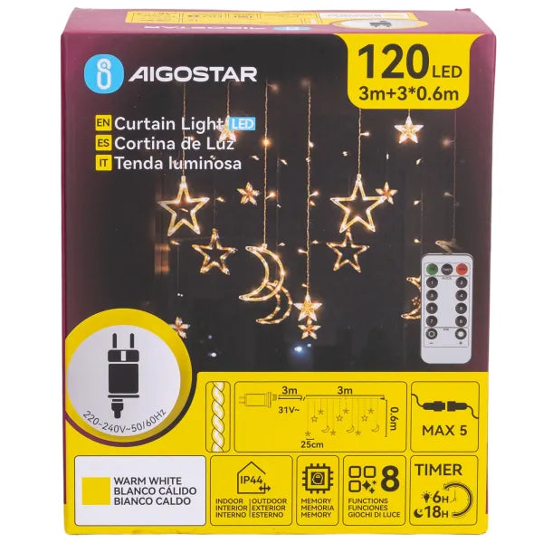 Icicle light string, warm white, 6 x 0.6 meters (3+3x0.6m) - 12 LED strings | splash-proof IP44 - connectable (max 5) | 230VAC - 24V | with remote control
