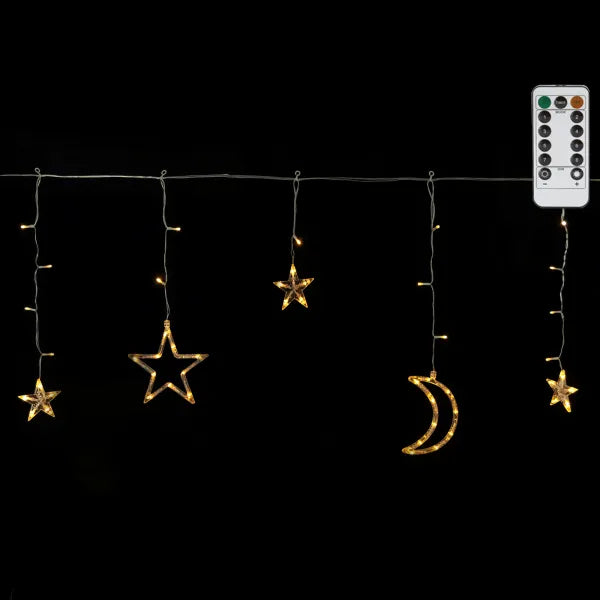 Icicle light string, warm white, 6 x 0.6 meters (3+3x0.6m) - 12 LED strings | splash-proof IP44 - connectable (max 5) | 230VAC - 24V | with remote control