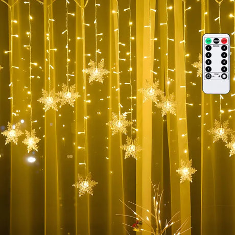 Light string icicle snowflake 6 x 0.7 meters warm white (3 + 3 x 0.7 m) - 12 LED garlands | splash-proof IP44 - connectable (max 5) | 230VAC - 24V | with remote control