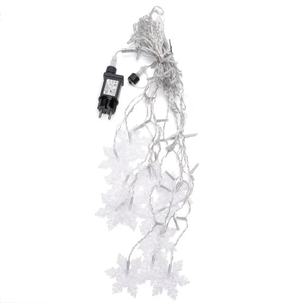 Light string icicle snowflake 6 x 0.7 meters warm white (3 + 3 x 0.7 m) - 12 LED garlands | splash-proof IP44 - connectable (max 5) | 230VAC - 24V | with remote control