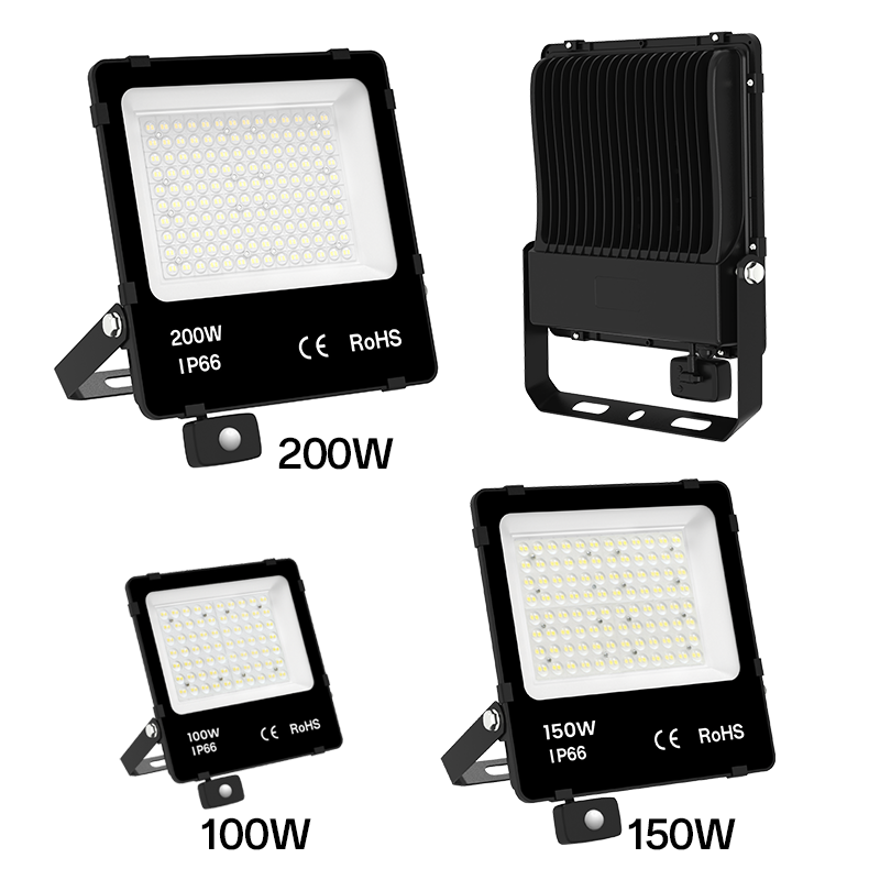 LED Schijnwerper 200W - 4 stuks - 30.000 lm - Koelwit 4000K - 150 lm/W - 90° - Bewegingssensor - Lifud driver - IP66 - Terrein- & Gevelverlichting - 5 jaar garantie