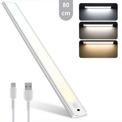 Éclairage LED pour meuble avec capteur 80cm - 3 modes de température de couleur (blanc chaud 3000K/blanc froid 4000K/blanc lumière du jour 6500K) - Variable - Rechargeable - Sans fil - Capteur gestuel et de mouvement - USB-C