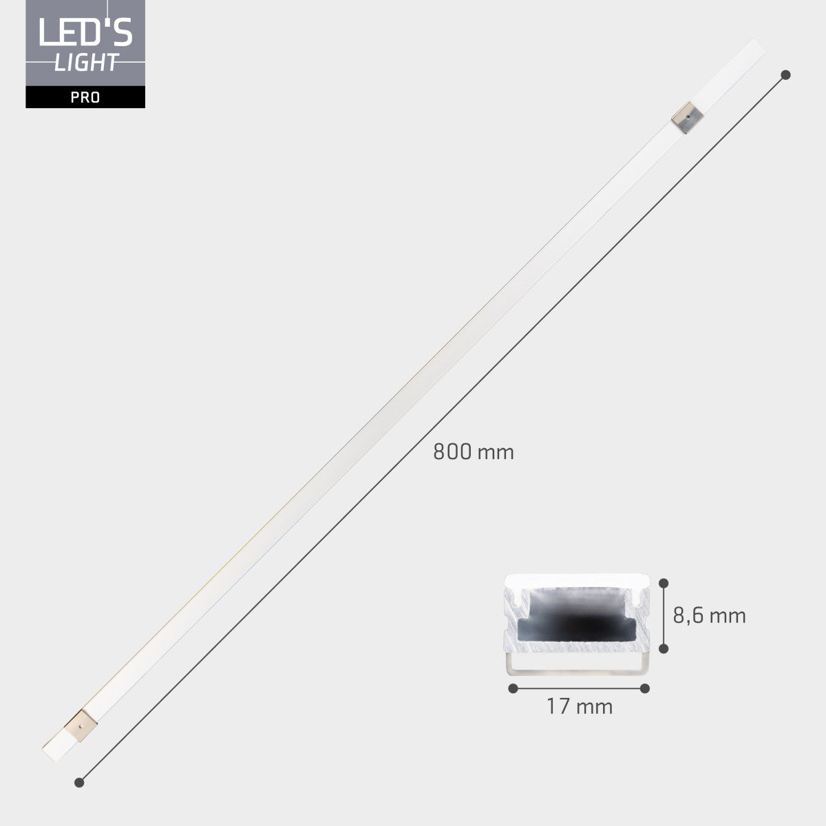 LED-Kabelkanal Aluminium - Weiß - 800mm - Treppenbeleuchtung - 15 Stück