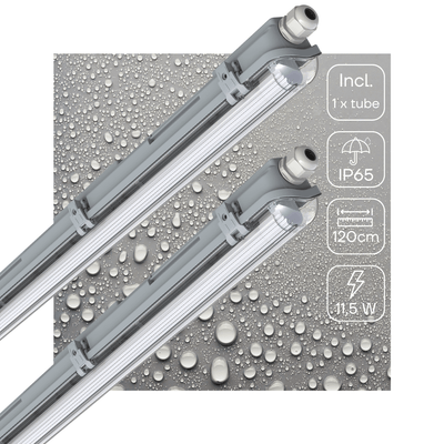 Luminaria LED resistente a la humedad 120cm - 2130 lúmenes - 11.5W - Blanco frío 4000K - IP65 - IK08 - Incluye tubo LED - 2 unidades