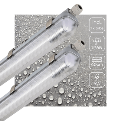 Luminaria LED resistente a la humedad, 1110 lúmenes - 6W - blanco frío 4000K - IP65 - 60cm - con tubo intercambiable - 2 unidades