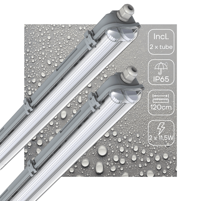 Doppelte LED-Leuchte TL, 120 cm, 4260 Lumen, 23 W, Kaltweiß (4000 K), Schutzart IP65, Komplettset (2 Stück)
