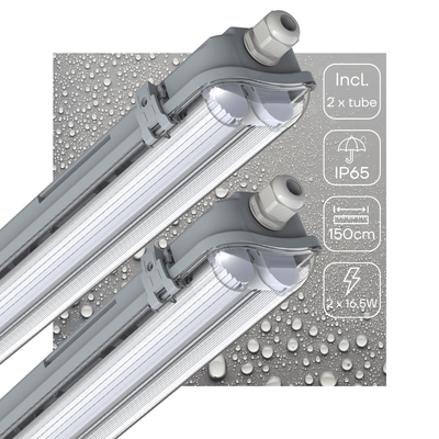 Doppelte, feuchtigkeitsbeständige LED-Leuchte, 6120 Lumen – 33 W – Kaltweiß 4000 K – Schutzart IP65 – IK08 – 150 cm – 2 Stück