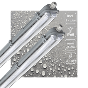 LED Vochtbestendig armatuur dubbel 2220 Lumen - 12W - Koelwit 4000K - IP65 - 60cm - Met verwisselbare buizen - 2 stuks