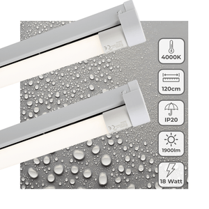 LED TL-armatuur 1900 lumen - 18W - Koelwit 4000K - Vervangbare buis - 120cm - 2 stuks