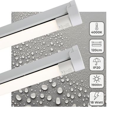 LED-Leuchte TL, 1900 Lumen, 18 W, Kaltweiß (4000 K), austauschbare Leuchtstoffröhre, 120 cm, 2 Stück