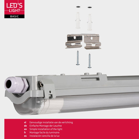 PACK DE 2 - Réglette LED LED's Light avec tube 120 cm - Lumière blanche froide 6500 K - Étanche - Kit complet