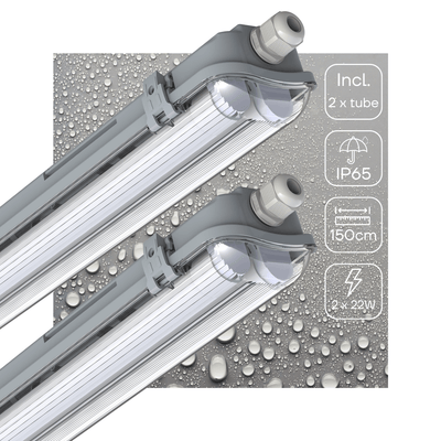 2er-Pack – LED-Leuchte, LED-TL-Doppelleuchte, 150 cm – Komplett mit 2 LED-TL-Röhren, 150 cm – 5760 lm
