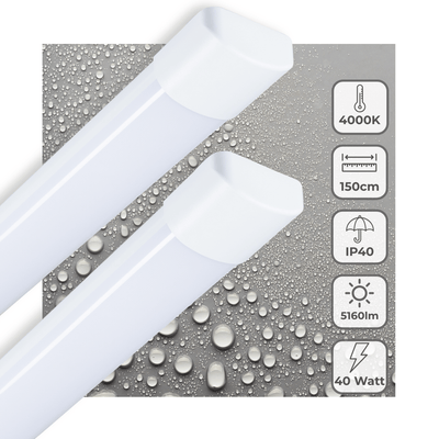 Plafoniera LED 5160 lumen - 40W - Bianco freddo 4000K - 150cm - IP40 - IK08 - Design sottile - 2 pezzi
