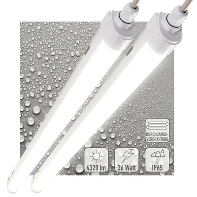Luminaria LED resistente a la humedad de 120 cm – 4320 lúmenes – 36W – Blanco frío 4000K – IP65 – IK08 – Conectable hasta 10 unidades – 2 unidades
