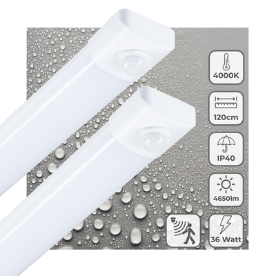 LED-Lichtleiste TL, 4650 Lumen, 36 W, Kaltweiß (4000 K), 120 cm, PIR-Bewegungsmelder, 2er-Pack
