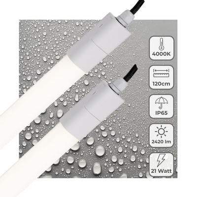 Plafoniera LED a tubo 2420 lumen - 21W - Bianco freddo 4000K - 120cm - IP65 impermeabile - IK06 - 2 pezzi