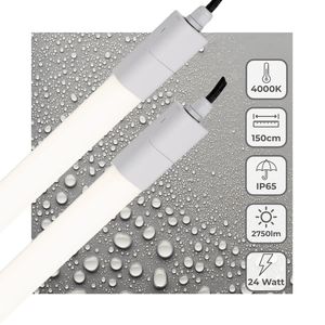 Feuchtigkeitsbeständige LED-Leuchte, 2750 Lumen, 24 W, Kaltweiß (4000 K), 150 cm, Schutzart IP65, IK06, 2 Stück