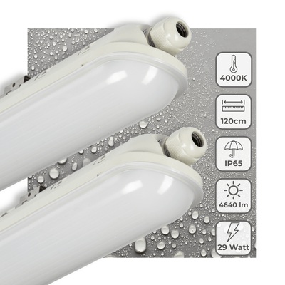 LED-Leuchte TL Fixture PRO, 4640 Lumen, 29 W, Kaltweiß (4000 K), 120 cm, Schutzart IP65 (wasserdicht), Stoßfestigkeit IK08, 5 Jahre Garantie, 2 Stück