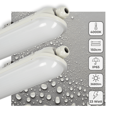 LED-Leuchte, komplett, Kaltweiß 4000 K – 23 W, 3680 Lumen – 150 cm, IP65 wasserdicht, IK08 – 2 Stück