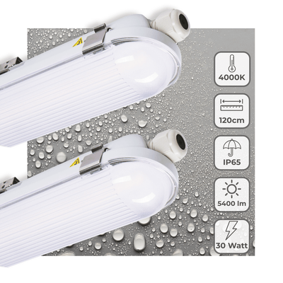 Oprawa LED TL 5400 lumenów – 30W – chłodna biel 4000K – 120 cm – IP65 – IK08 – ściemnialna – 2 sztuki