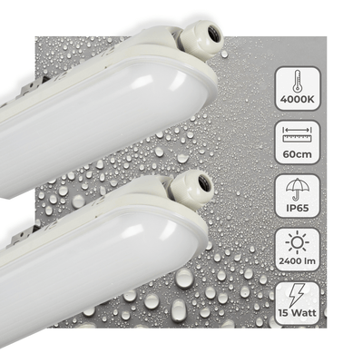 LED-Leuchte TL, 2400 Lumen, 15 W, Kaltweiß, IP65 wasserdicht, 60 cm, 2er-Pack