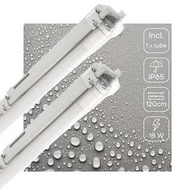 Apparecchio LED per tubo fluorescente IP65 1890 lumen - 18W - Bianco freddo 4000K - 120cm - Impermeabile - 2 pezzi