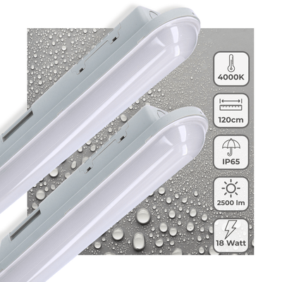 LED-Leuchte TL, 2500 Lumen, 18 W, Kaltweiß (4000 K), Schutzart IP65 (wasserdicht), 120 cm, 2 Stück