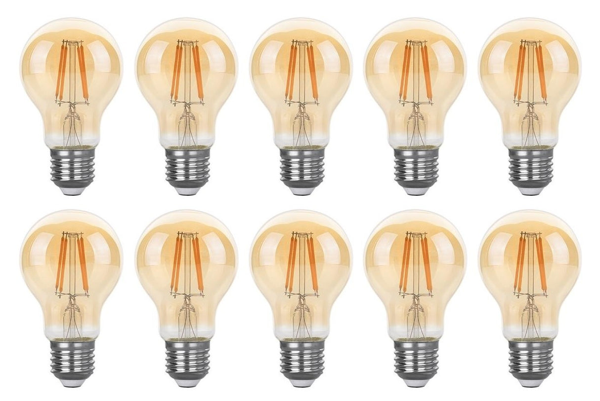 Light bulb E27 3-step dimmable 10 pieces | A60 LED 6W=60W halogen lighting | amber glass - warm white filament 2700K