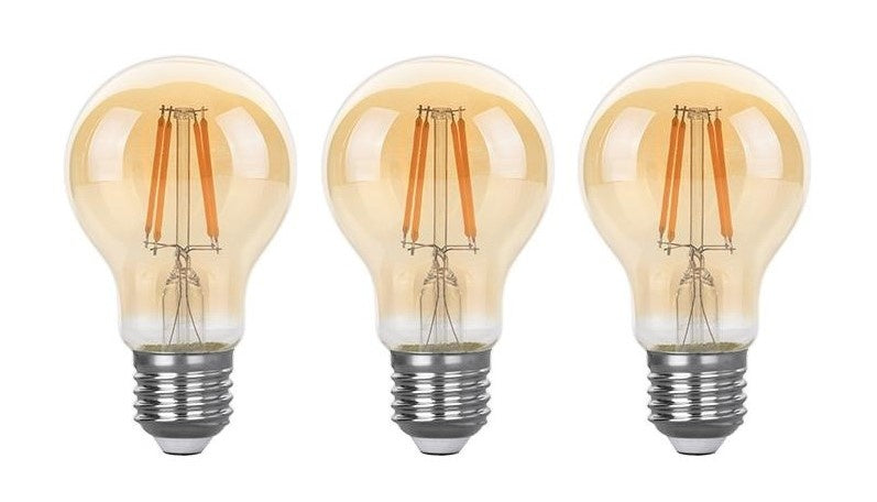 Light bulb E27 3-step dimmable 3 pieces | A60 LED 6W=60W halogen lighting | amber glass - warm white filament 2700K