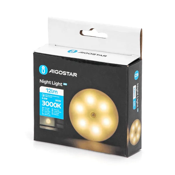 Night light warm white rechargeable - round | day/night &amp; motion sensor - magnetic | 3000K - 12 Lumen 0.5 Watt