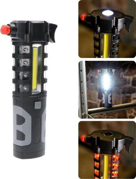 Wiederaufladbare LED-Notleuchte für Autos – 210 Lumen – mit Notfallhammer und Gurtschneider – 2 Leuchtpunkte