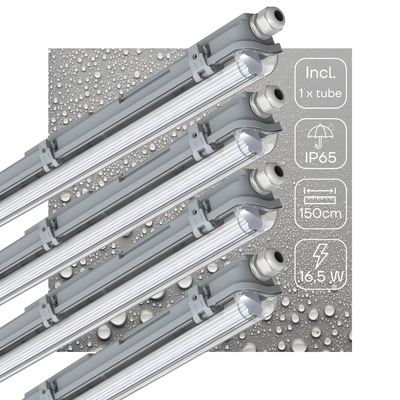 LED-Leuchte TL, 3060 Lumen, 16,5 W, Kaltweiß (4000 K), 150 cm, Schutzart IP65, IK08, D-Kennzeichnung, 4er-Pack