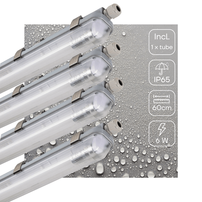 Feuchtigkeitsbeständige LED-Leuchte, 1110 Lumen, 6 W, Kaltweiß (4000 K), Schutzart IP65, IK08, 60 cm, 4 Stück