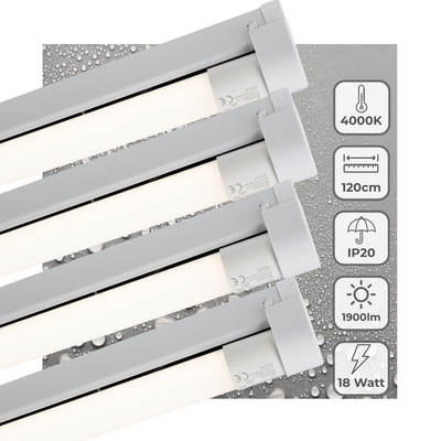 LED-Leuchte TL, 1900 Lumen, 18 W, Kaltweiß (4000 K), austauschbare Leuchtstoffröhre, 120 cm, 4 Stück