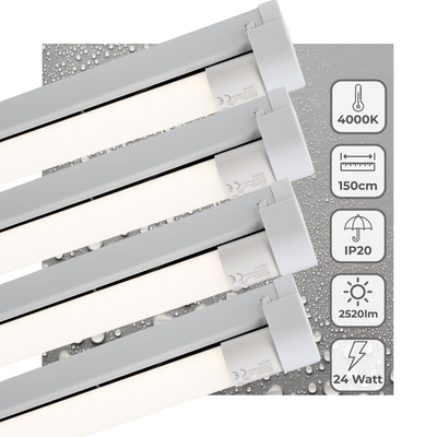 Luminaire LED pour tube fluorescent 150cm - 2520 lumen - 24W - Blanc froid 4000K - IP20 - Tube LED inclus - 4 unités