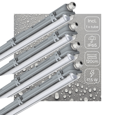 Luminaria LED para tubos 1800 lúmenes - 17.5W - Blanco frío 4000K - 120cm - IP65 - IK06 - EasyClick - 4 unidades