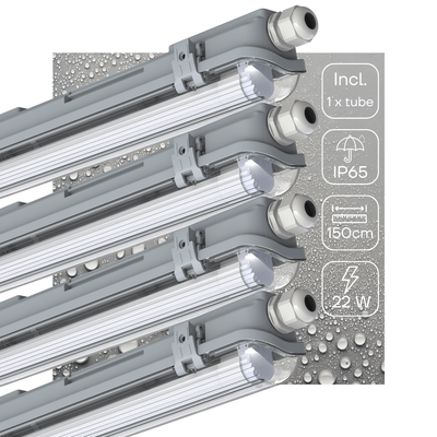 4er-Pack – LED-Leuchte, 150 cm, komplett mit LED-TL-Röhre – 2880 lm